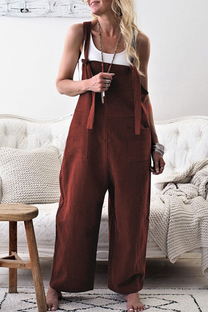 Wilhelmina | Casual Solid Patchwork Square Neck Loose Overalls (5 Colors)