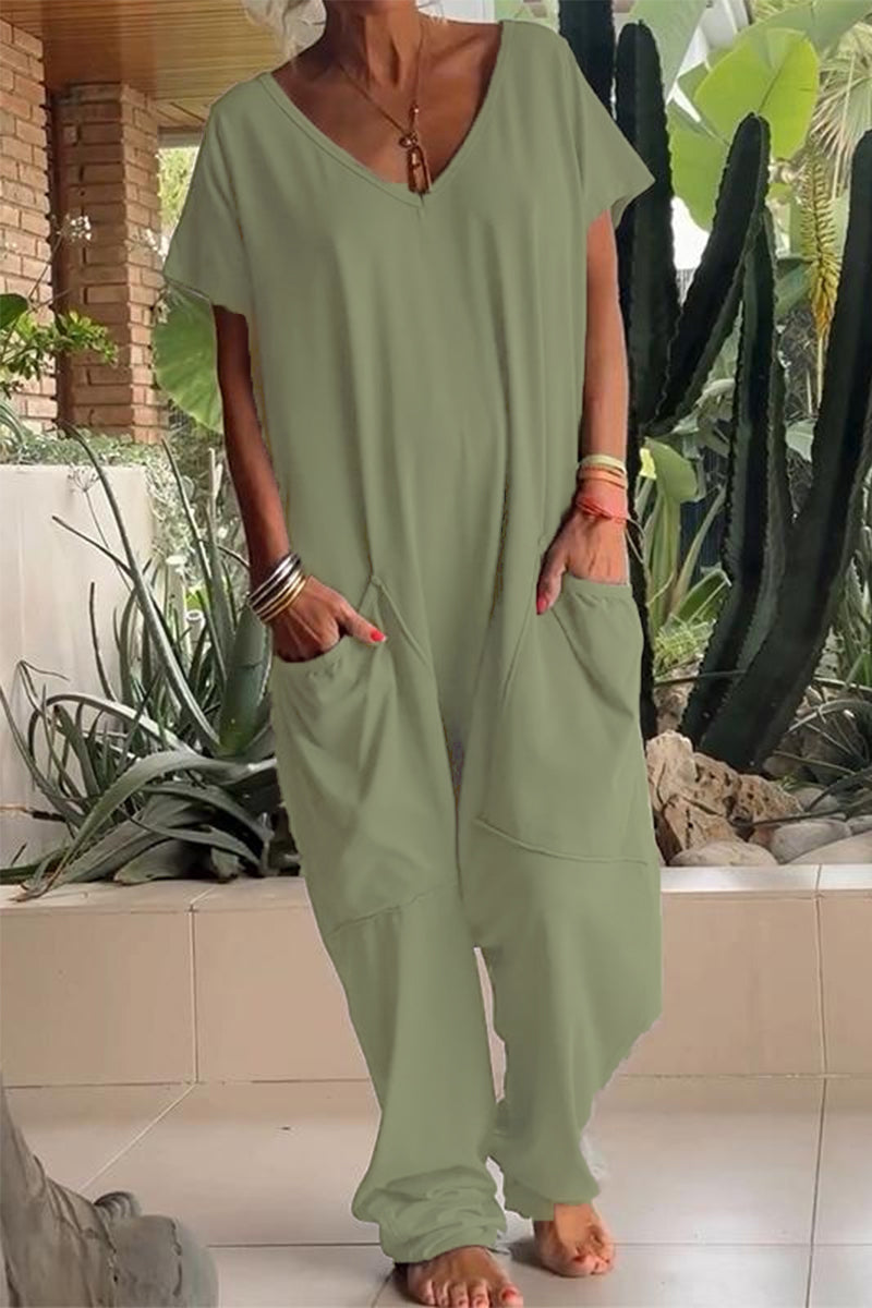 Vajèn | Casual everyday solid color loosefit jumpsuits with pockets and neckline (8 colors)
