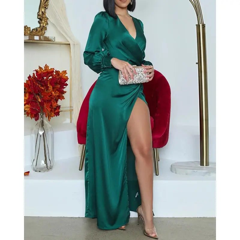 Vanesa | Dark Green Satin Midi Dress