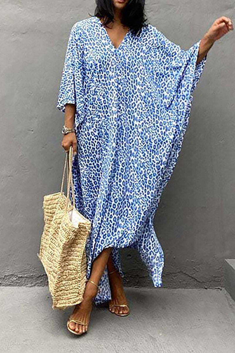 Ursula | Blue kimono with leopard print