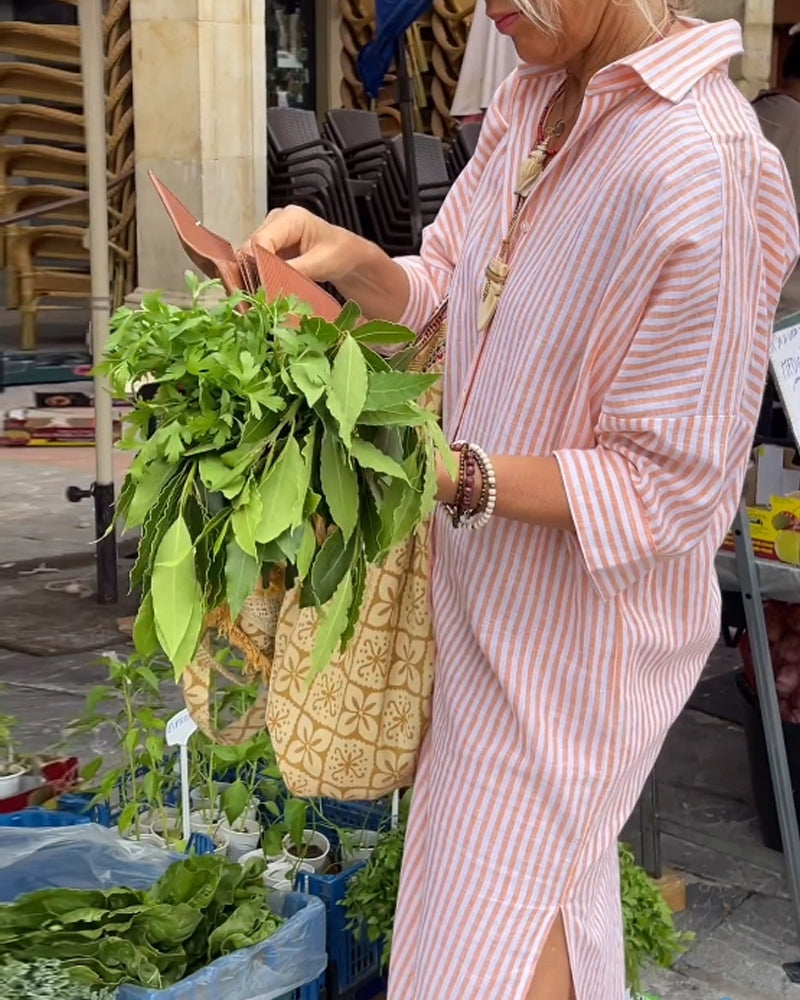 Teresa | Striped casual dress with cuffs and slits