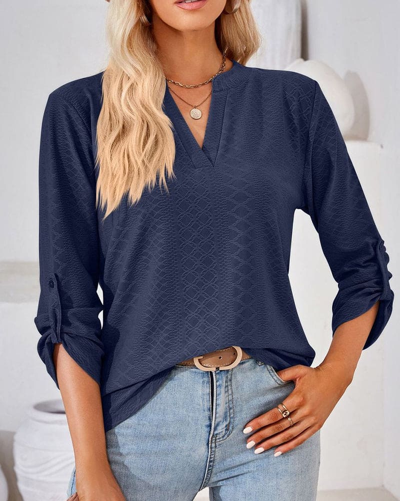 Valentina | Elegant Long-Sleeved V-Neck Blouse