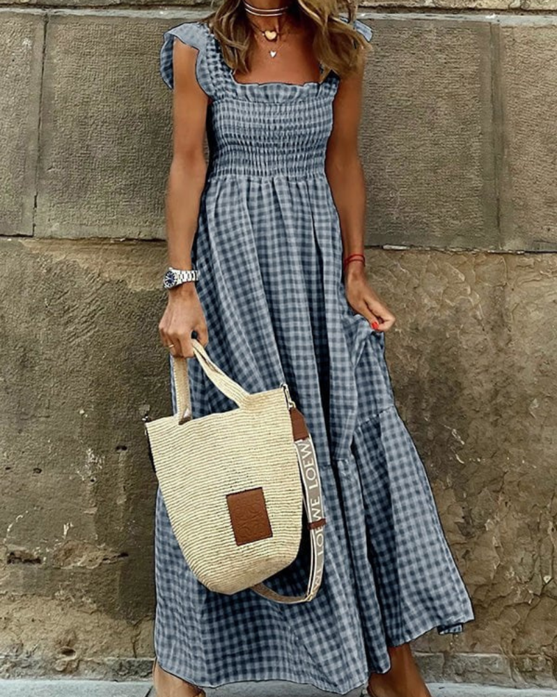 Xandra | Elegant Sleeveless Plaid Maxi Dress