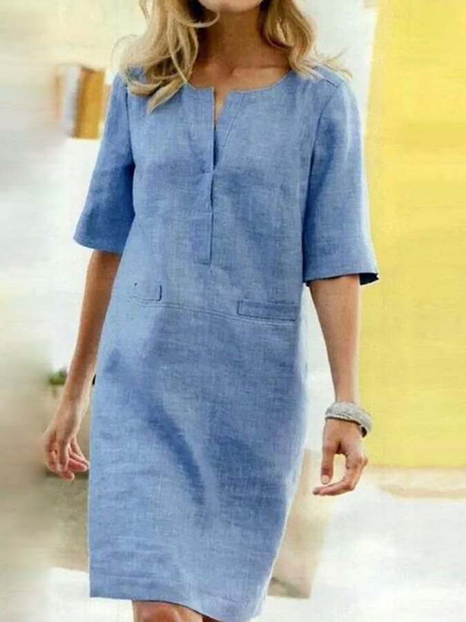 Tracy | Chic cottonlinen dress for women with short sleeves
