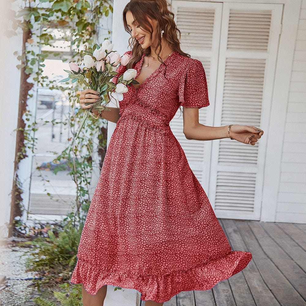 Viviana | Burgundy Bohemian Midi Dress