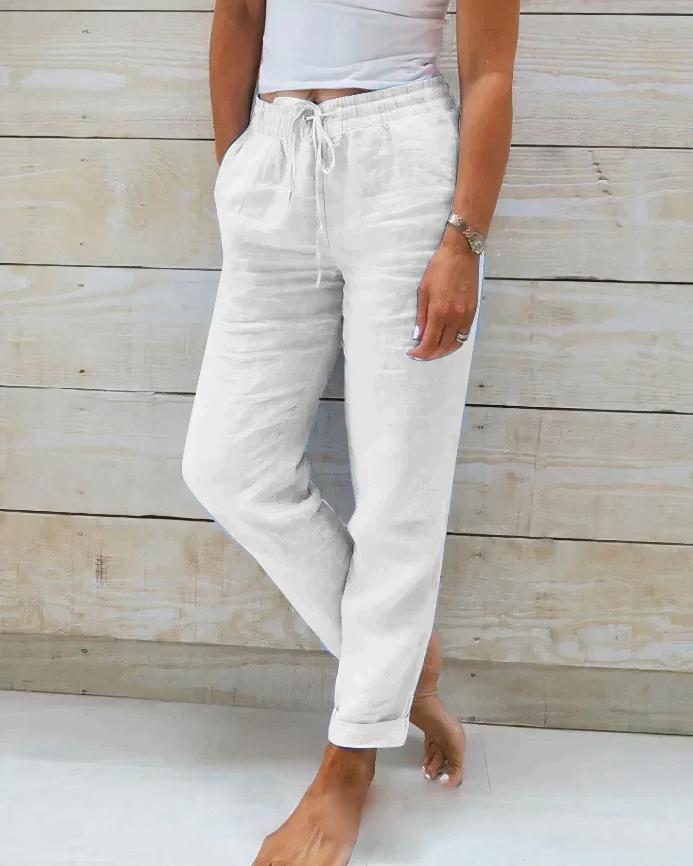 Valeria | Cotton trousers with high waist and drawstring