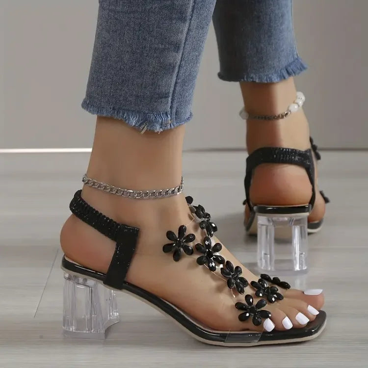 Xaviera | Women's flower rhinestone heel sandals