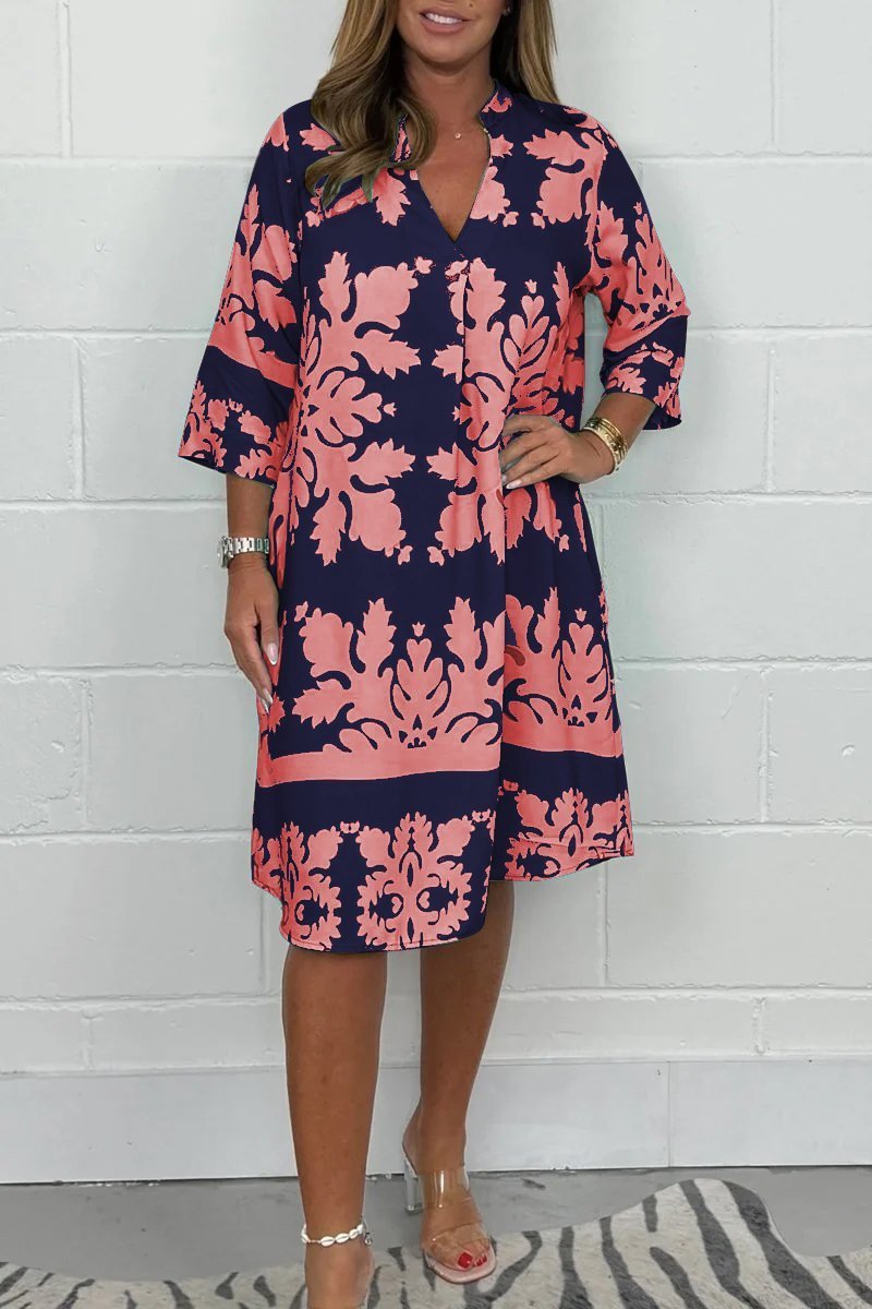 Vanesa | Elegant V-Neck Printed Dress