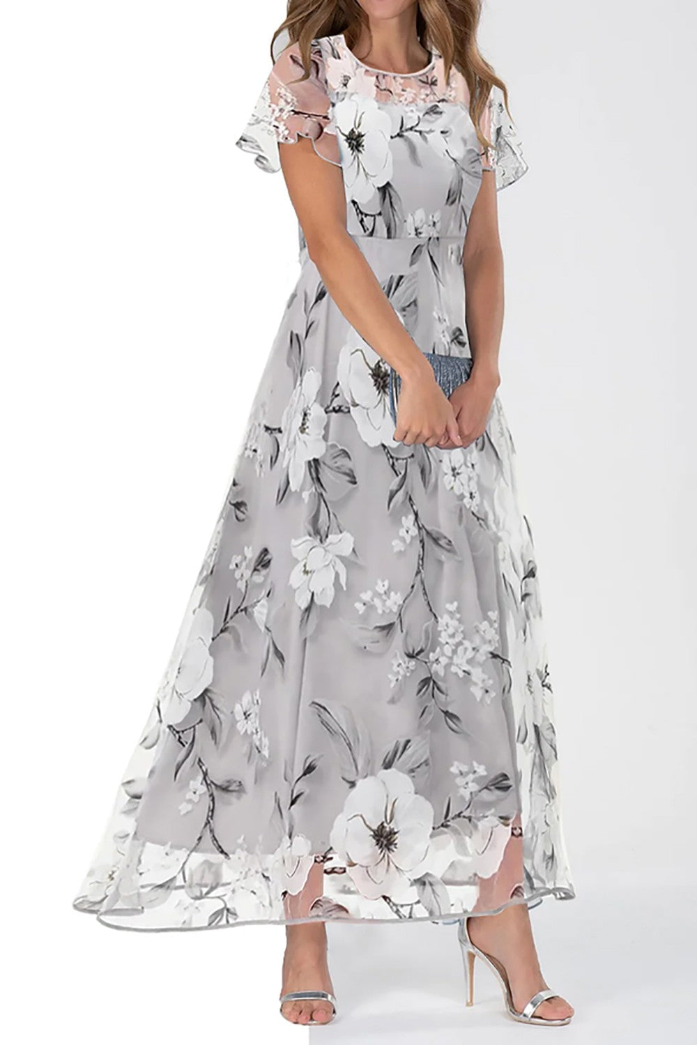 Thelma | maxi holiday dress with short sleeves and round neckline with zip closure