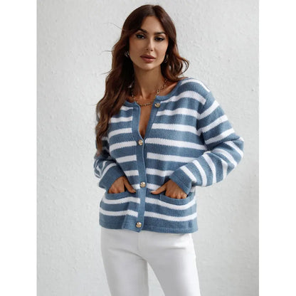 Xenia | Classic striped cardigan with button placket for women