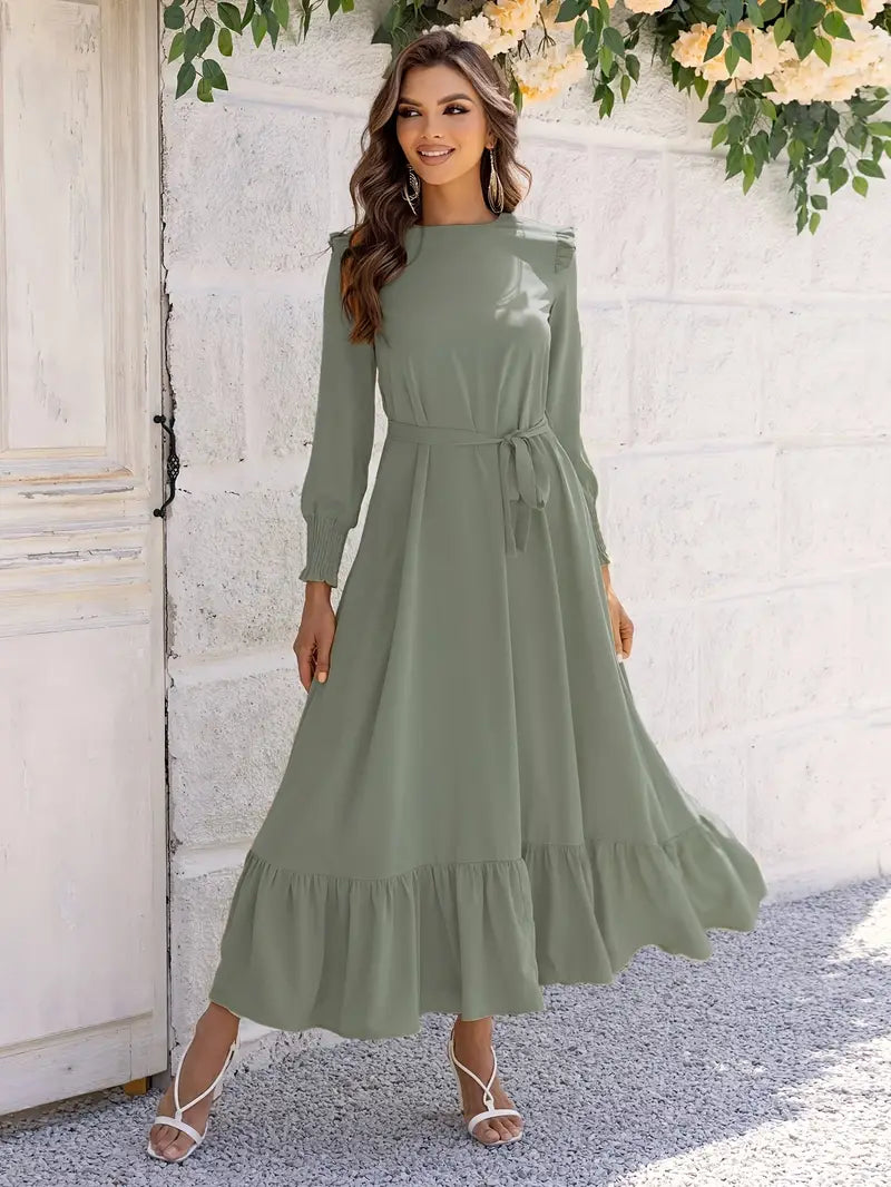 Uxía | Women'S Belted And Flounced Maxi Dress