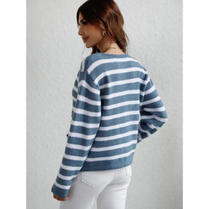 Xenia | Classic striped cardigan with button placket for women
