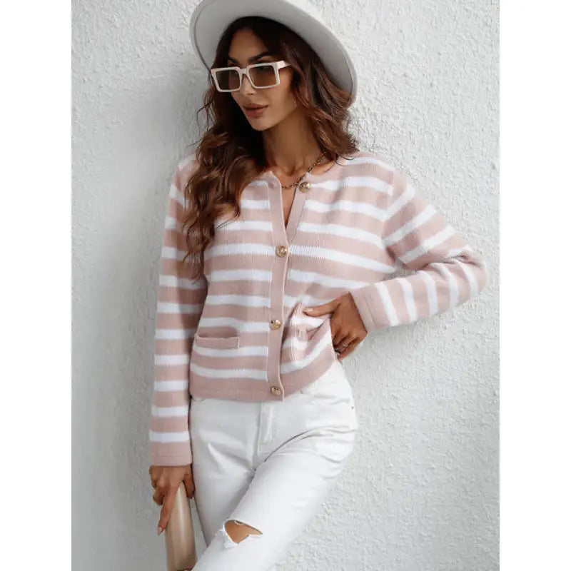 Xenia | Classic striped cardigan with button placket for women