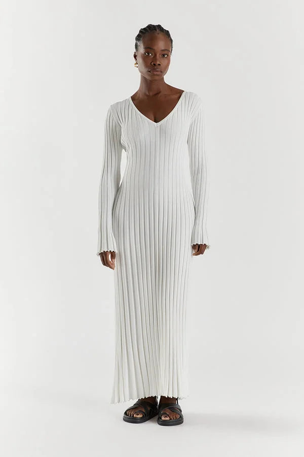 Winifred | Midi Dress With V-Neck And Knitted Sleeves