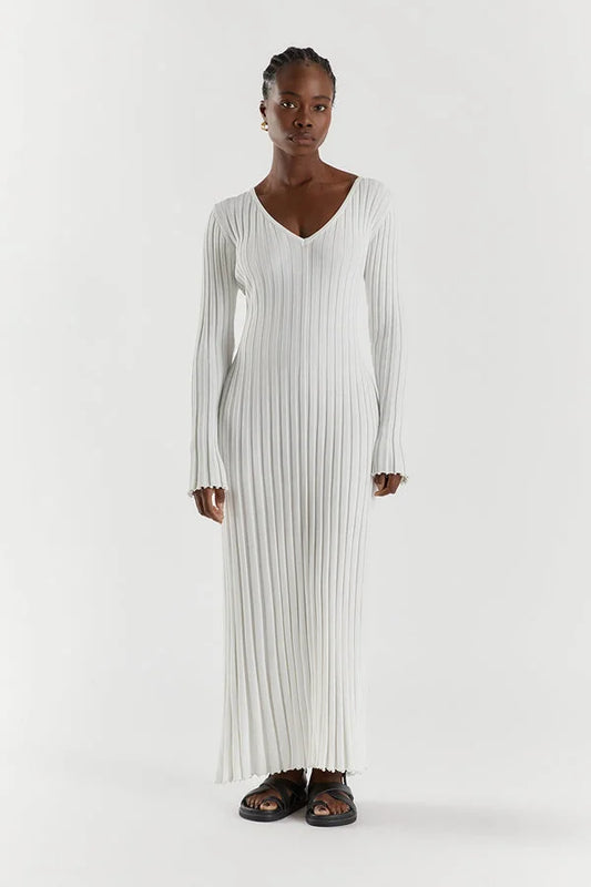 Winifred | Midi Dress With V-Neck And Knitted Sleeves