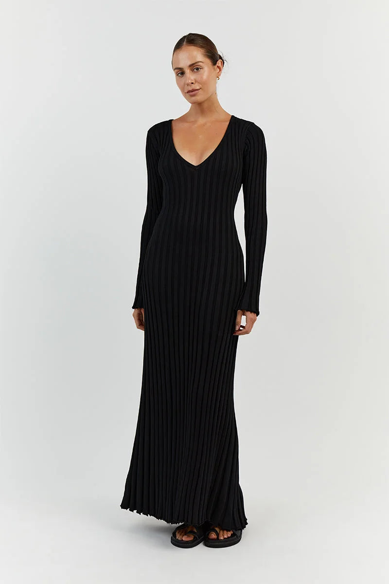 Winifred | Midi Dress With V-Neck And Knitted Sleeves
