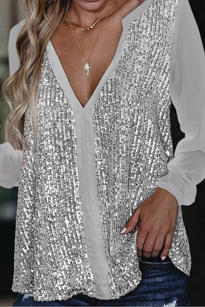 Úrsula | Long Sleeve Sequin V-Neck Blouse