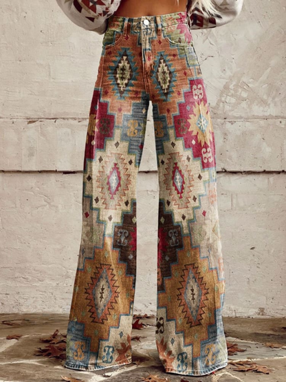 Vera | Retro Tribal Patterned Flared Jeans