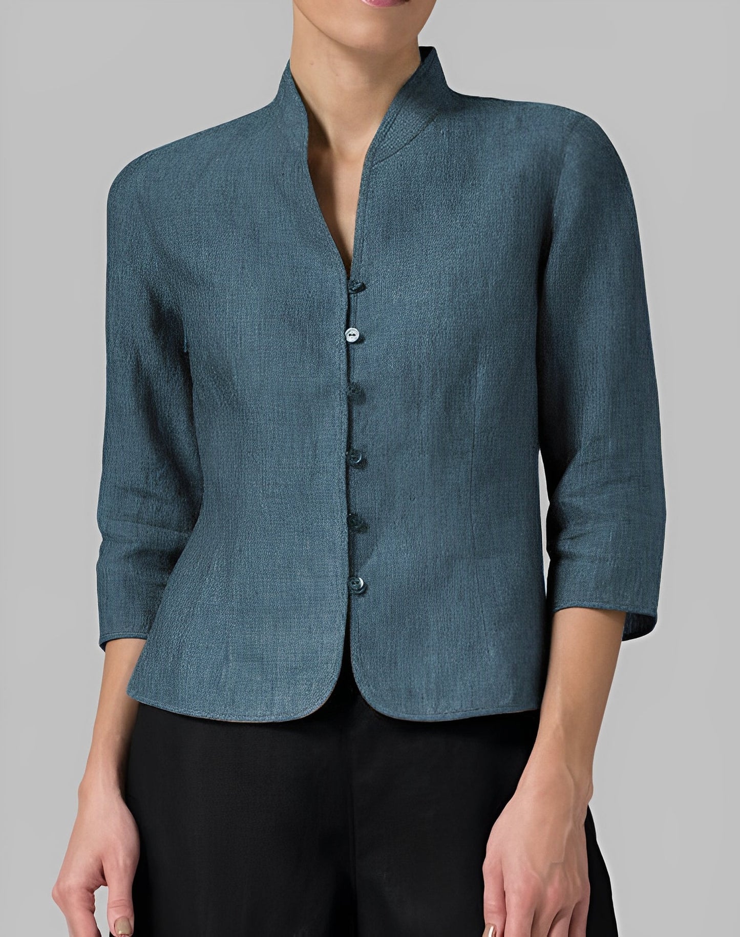 Vicky | Women'S Linen Blouse With Stand-Up Collar