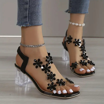 Xaviera | Women's flower rhinestone heel sandals