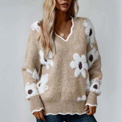 Vanessa | Trendy women's knit sweater with floral motif