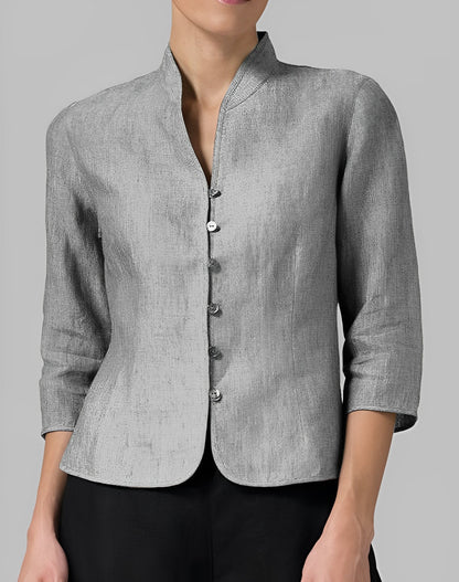 Vicky | Women'S Linen Blouse With Stand-Up Collar