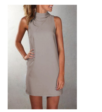 Wanda | Fashionable Casual High Neck Sleeveless Solid Color Dress