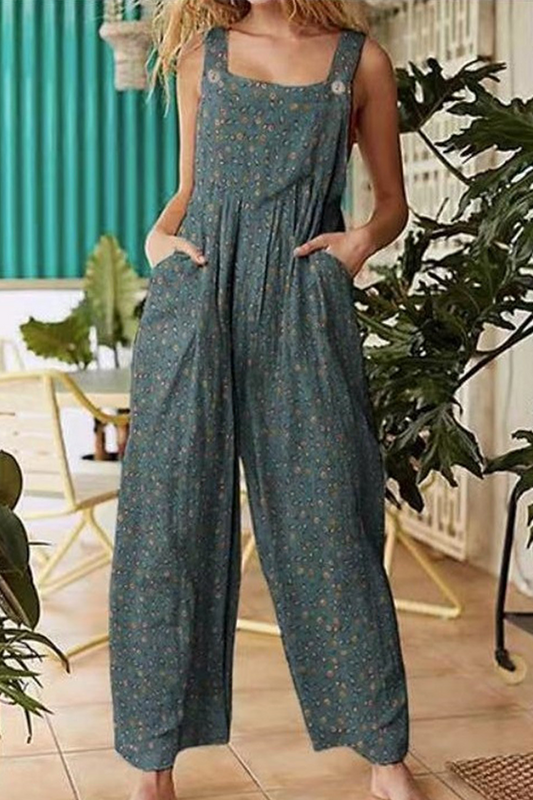 Wil | Loungewear Floral jumpsuits with square neck and split pockets