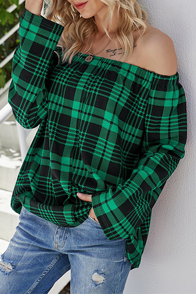 Acacia | Casual Loose Plaid Off Shoulder Blouse