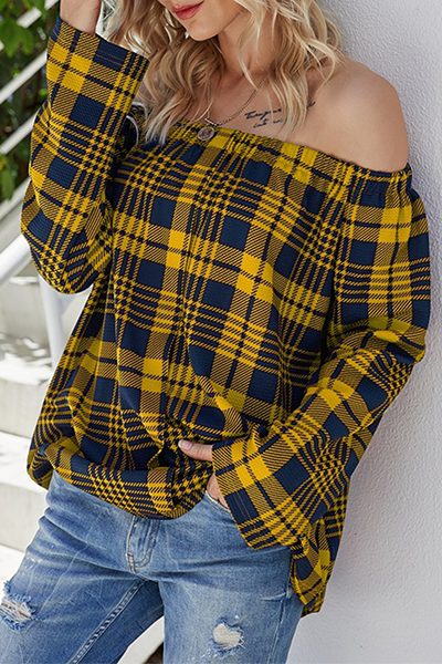 Acacia | Casual Loose Plaid Off Shoulder Blouse