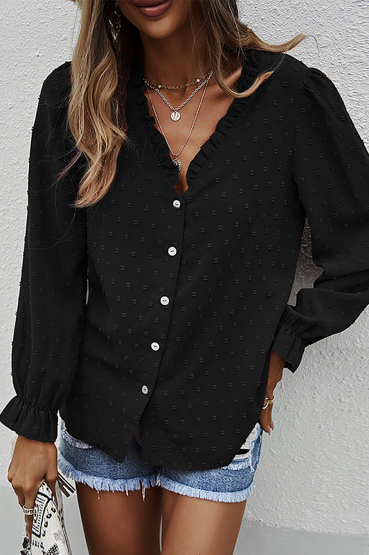 Adela | Chic Lace V-Neck Long Sleeve Blouse