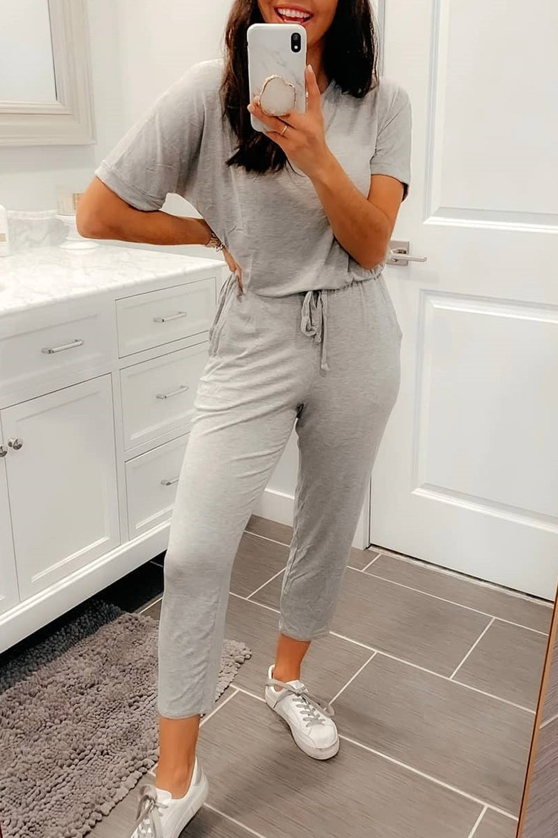Thirza | Casual simplicity plain color crew neck jumpsuits (5 colors)
