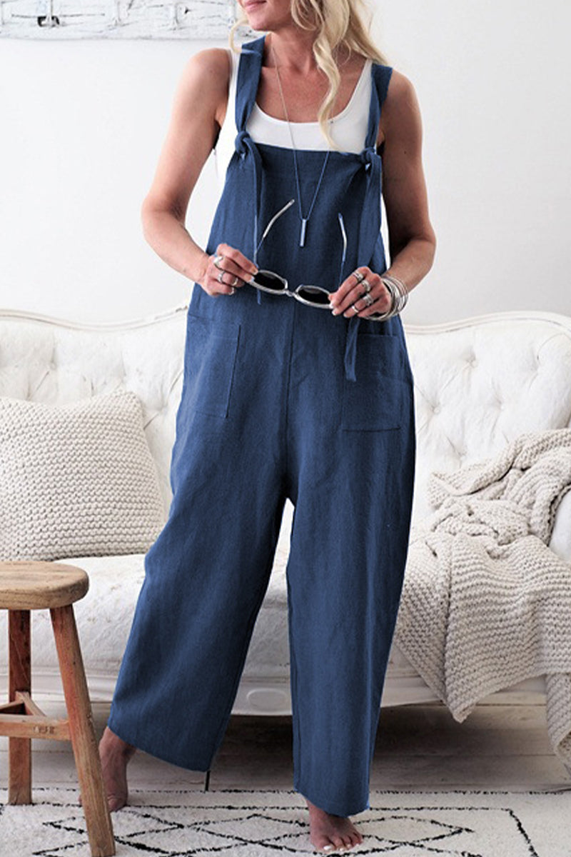 Wilhelmina | Casual Solid Patchwork Square Neck Loose Overalls (5 Colors)