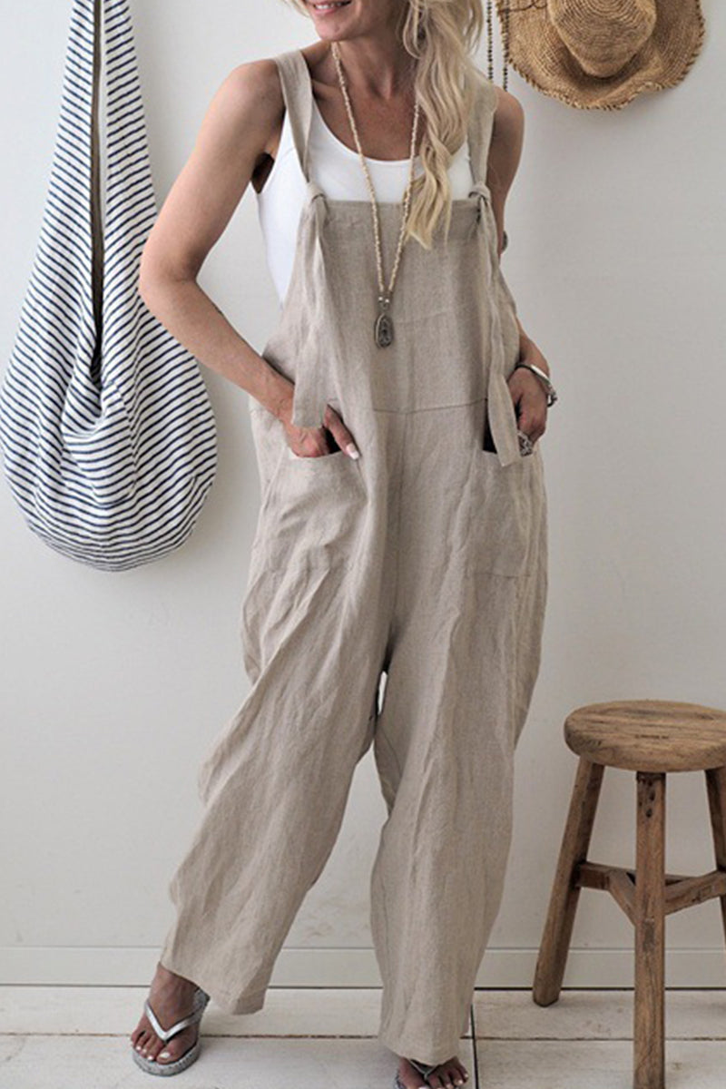 Wilhelmina | Casual Solid Patchwork Square Neck Loose Overalls (5 Colors)