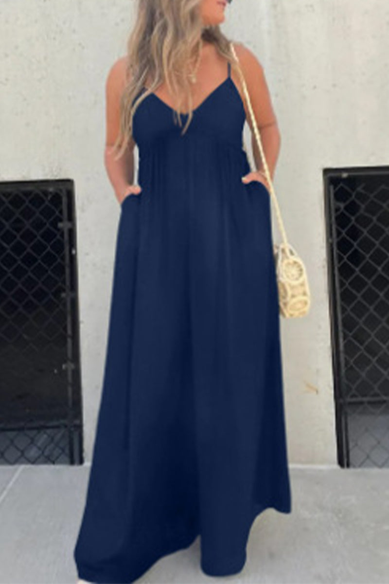 Aafke | Casual Solid Color Backless VNeck Pocket Dress (9 Colors)