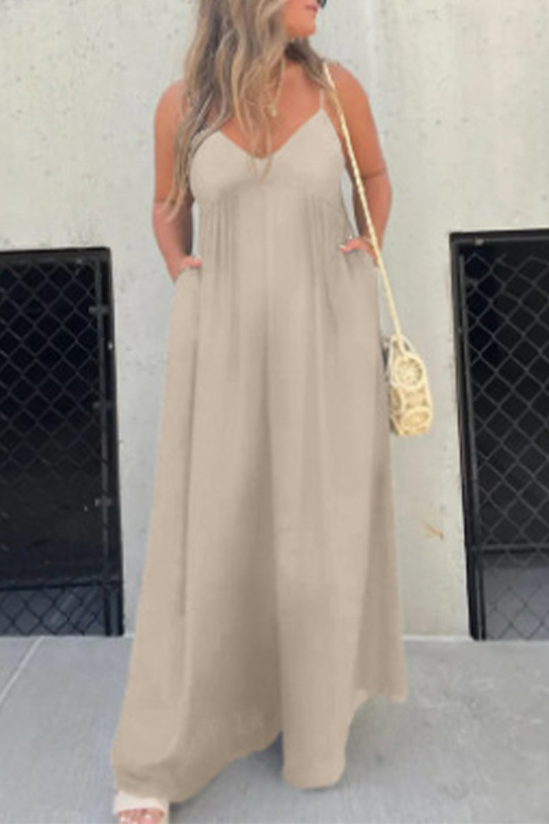 Aafke | Casual Solid Color Backless VNeck Pocket Dress (9 Colors)