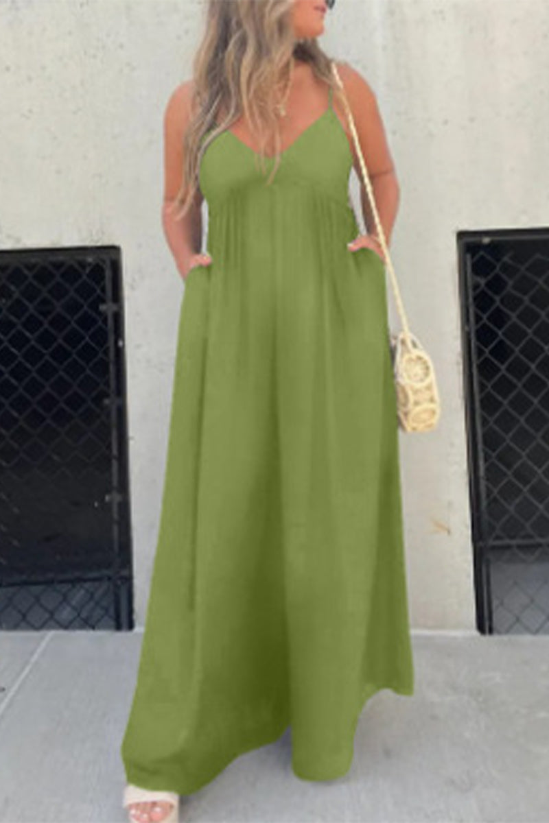 Aafke | Casual Solid Color Backless VNeck Pocket Dress (9 Colors)