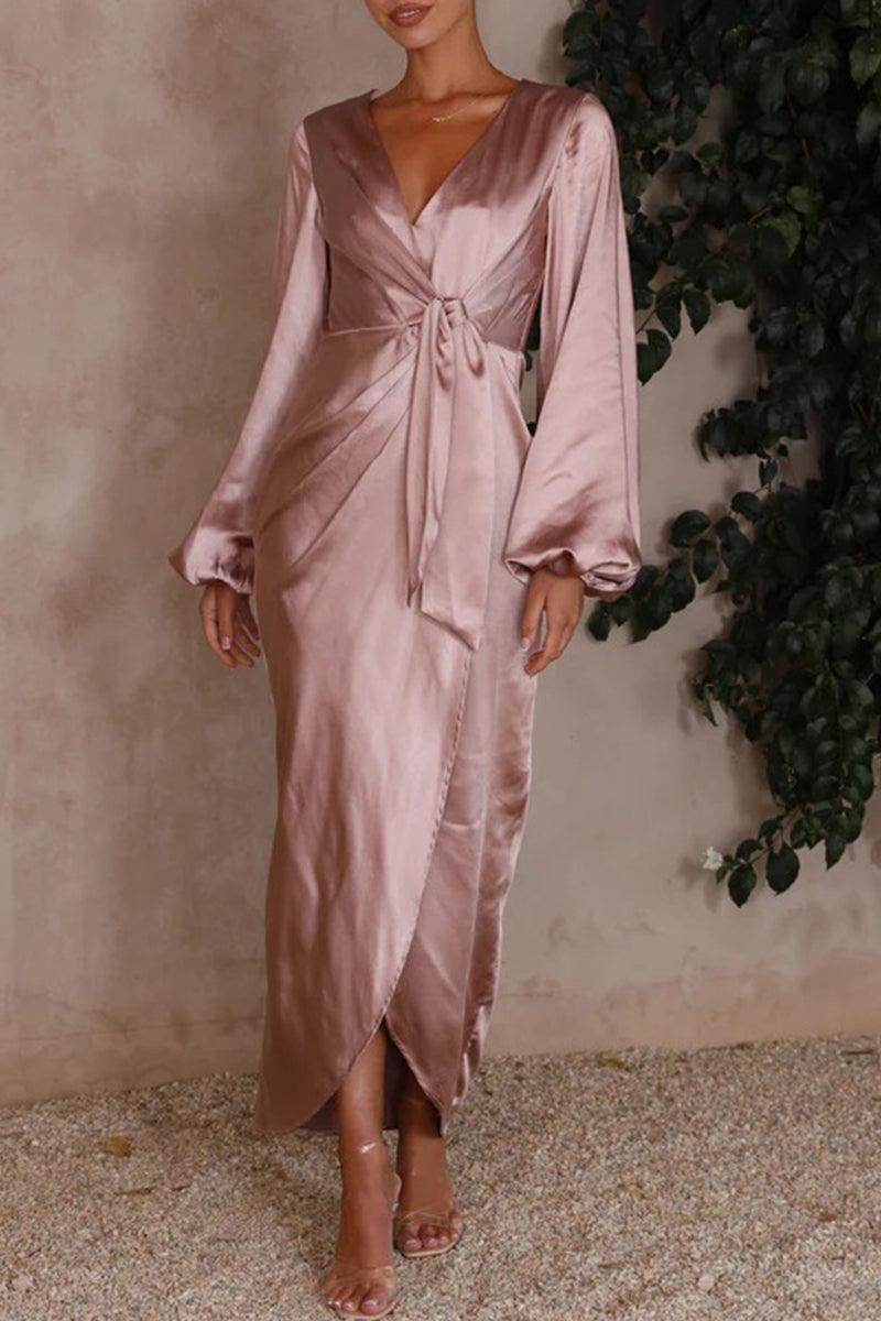 Úrsula | Elegant Long-Sleeved Dress With A V-Neckline And A Tie Waist