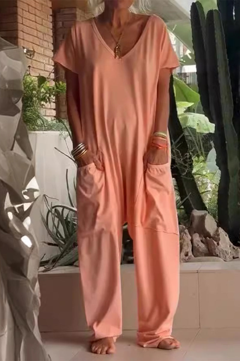 Vajèn | Casual everyday solid color loosefit jumpsuits with pockets and neckline (8 colors)