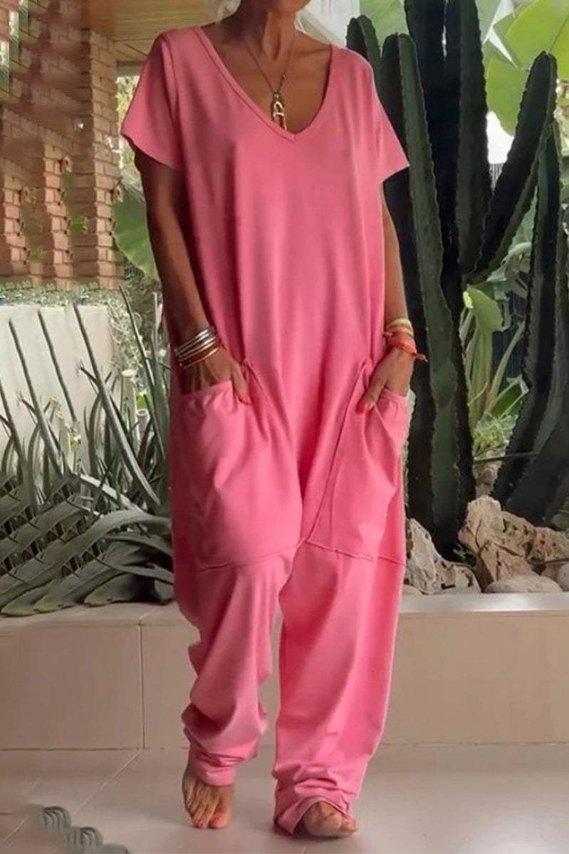 Vajèn | Casual everyday solid color loosefit jumpsuits with pockets and neckline (8 colors)