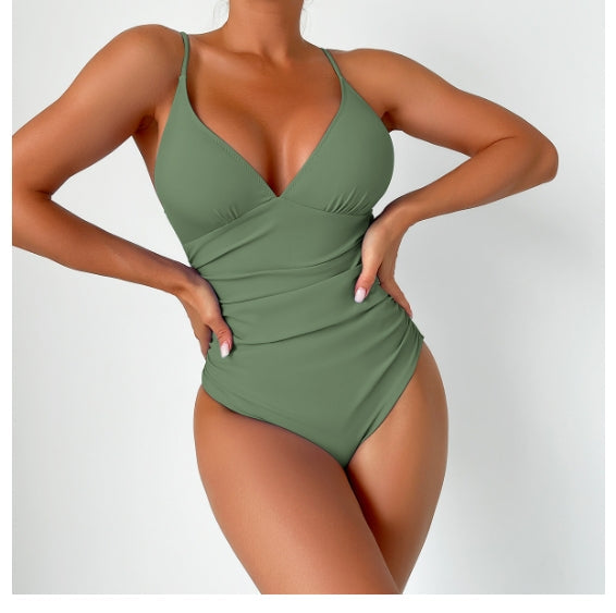Veda | Plain swimsuit with deep Vneck