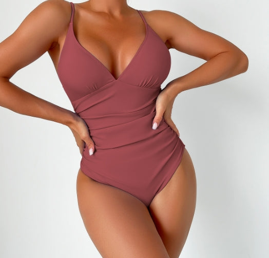 Veda | Plain swimsuit with deep Vneck