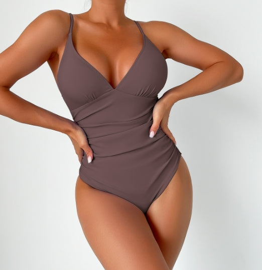 Veda | Plain swimsuit with deep Vneck