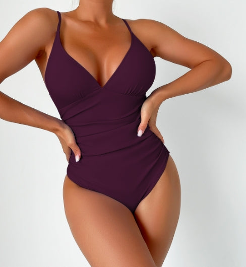 Veda | Plain swimsuit with deep Vneck