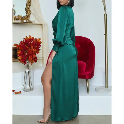 Vanesa | Dark Green Satin Midi Dress