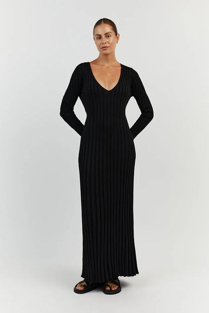 Winifred | Midi Dress With V-Neck And Knitted Sleeves
