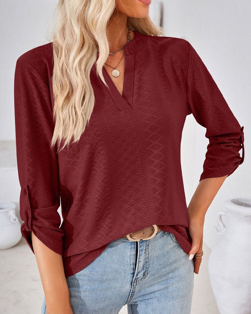 Valentina | Elegant Long-Sleeved V-Neck Blouse