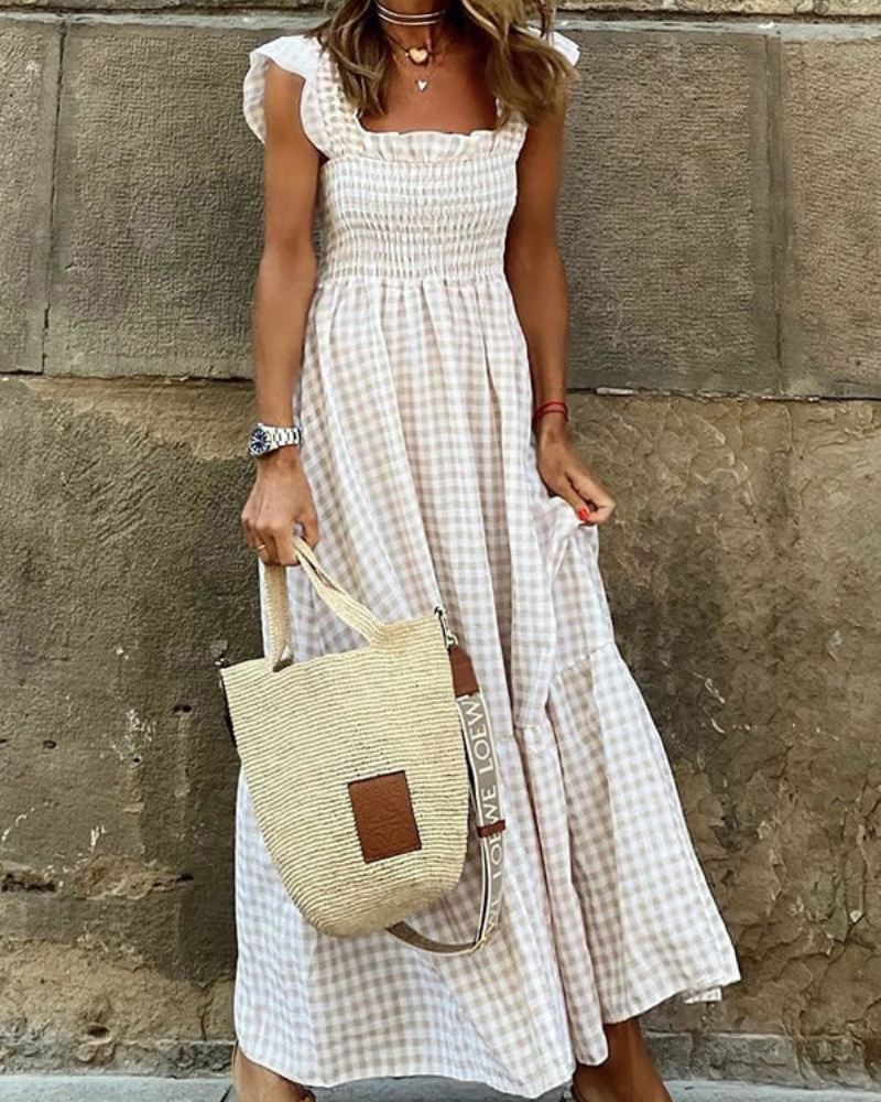 Xandra | Elegant Sleeveless Plaid Maxi Dress