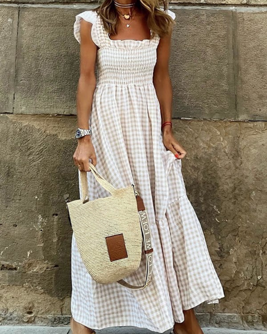 Xandra | Elegant Sleeveless Plaid Maxi Dress