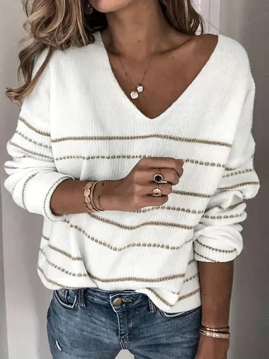 Victoria | Stylish Women's VNeck Striped Sweater